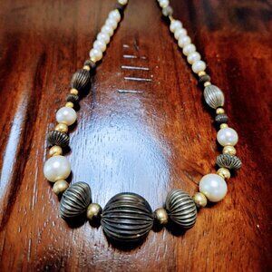 Vintage Gold and White Lantern Bead 70's Necklace
